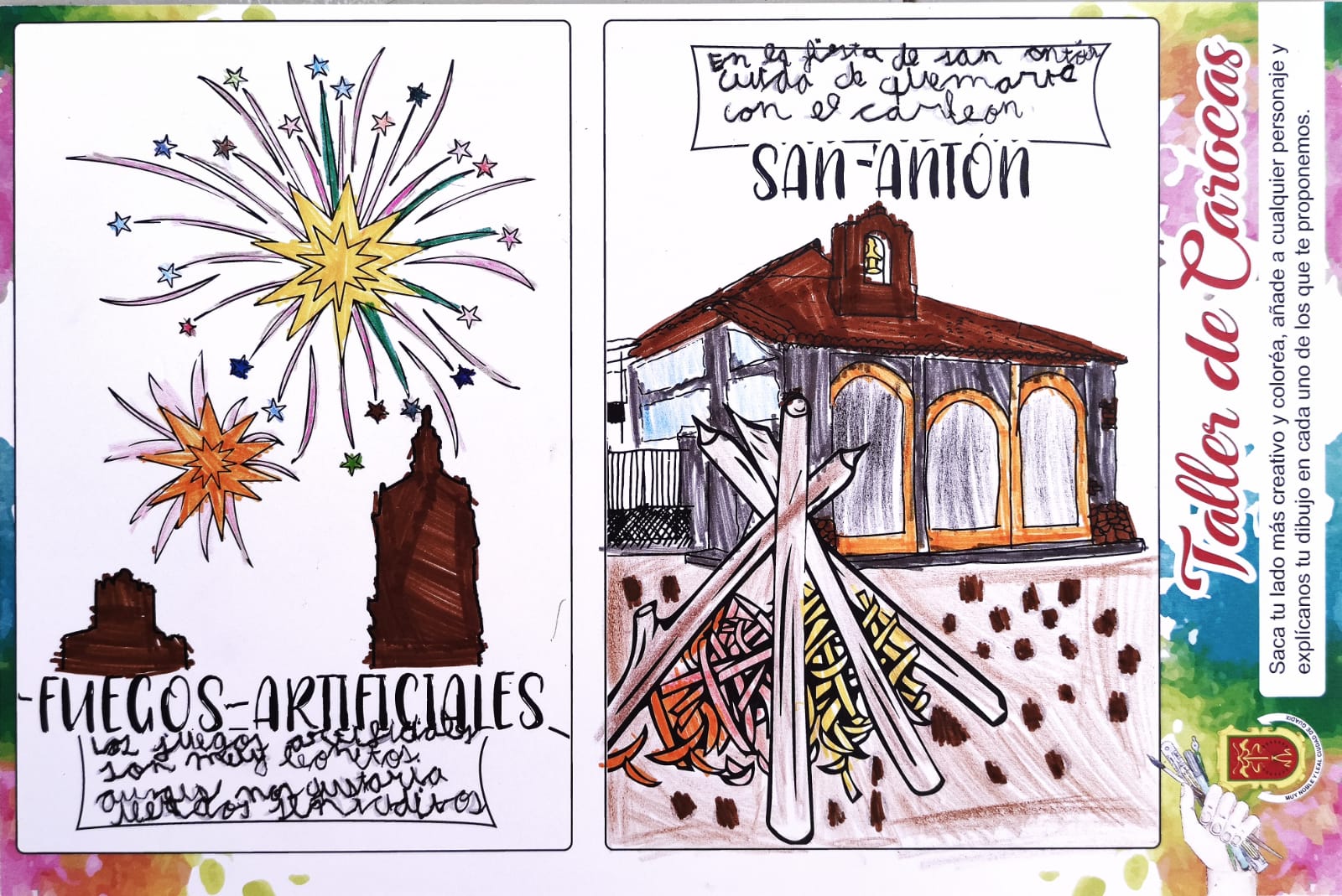 Trabajos del taller de aprendizaje para elaborar carocas organizado por la concejalía de Fiestas del Ayuntamiento de Guadix, dirigido a niños y niñas con edades comprendidas entre los 7 y los 12 años y que ha sido impartido por la asociación Atani