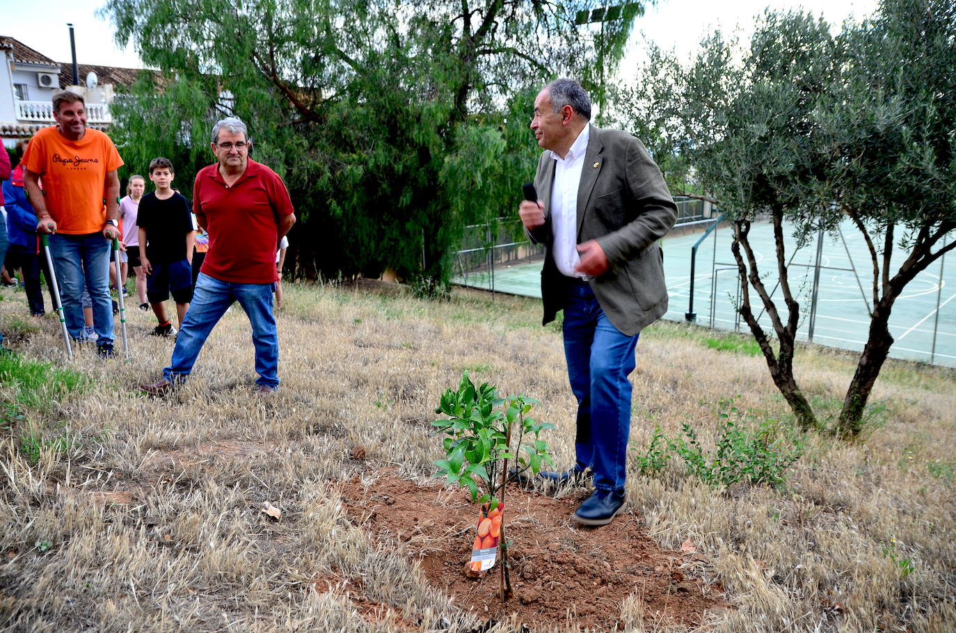 Mario del Paso, nuevo alcalde de Huétor Vega, junto al mandarino plantado.