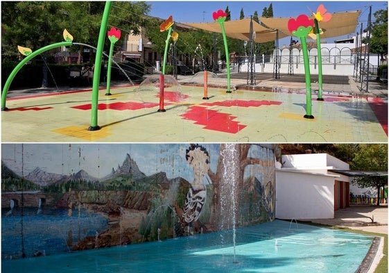 El 'splash park' de la plaza Abdal Malik y la fuente de chorros del Parque de la Nava.