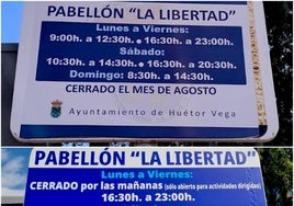 El cartel anterior y el actual.