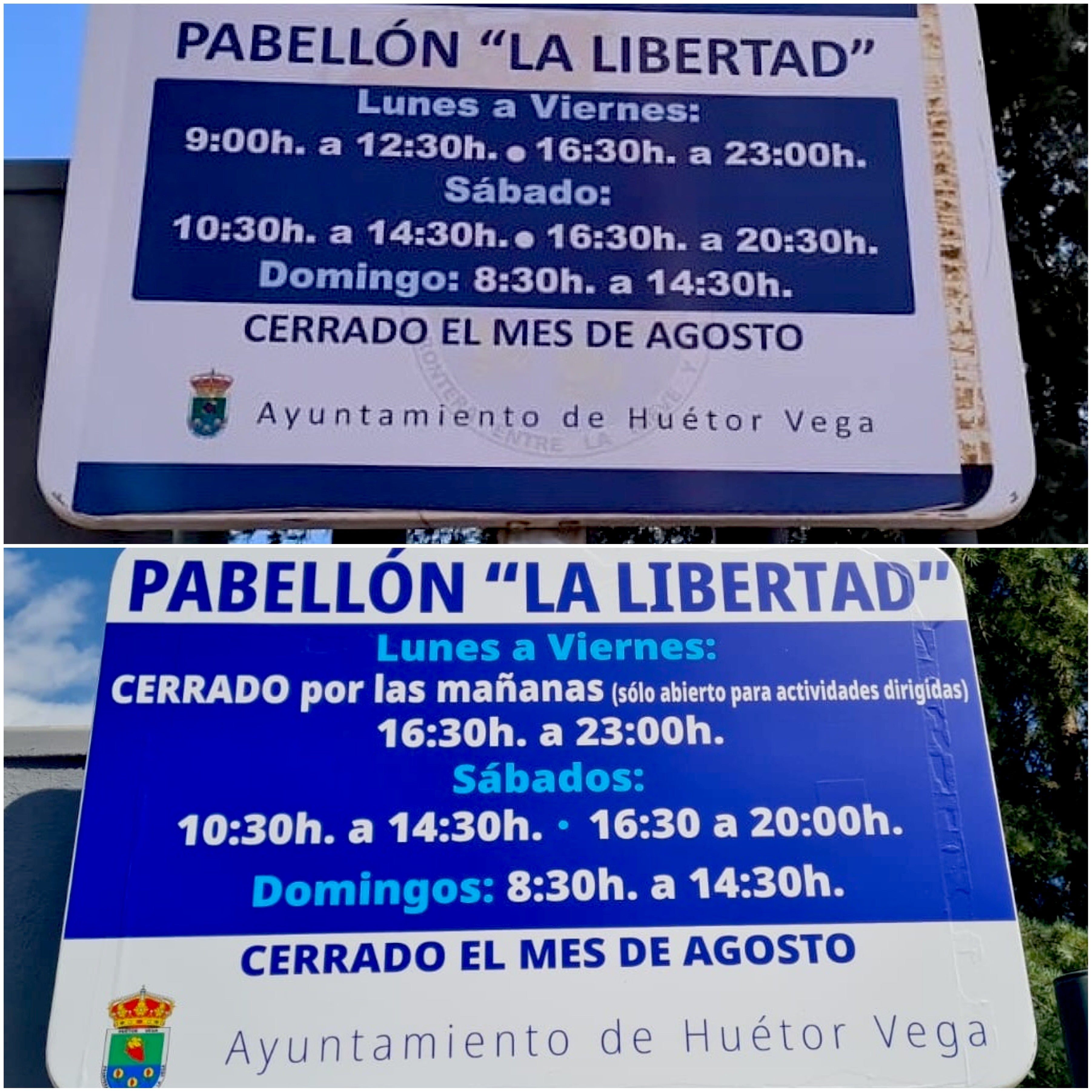 El cartel anterior y el actual.