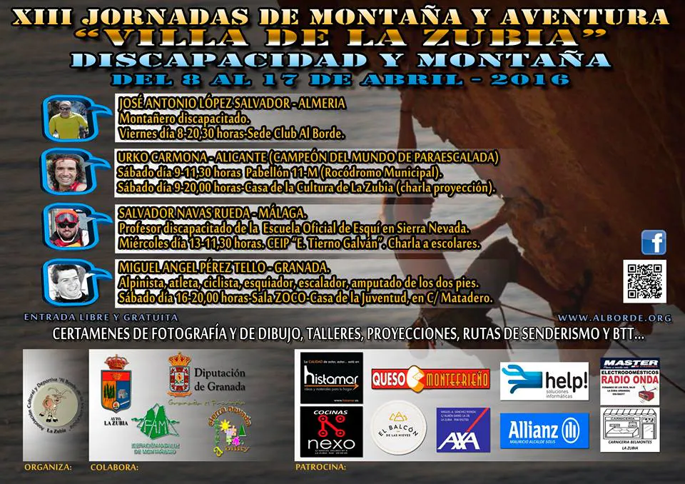 Al Borde dedica sus XIII Jornadas de Montaña y Aventura 'Villa de La Zubia'  a Discapacidad y Montaña