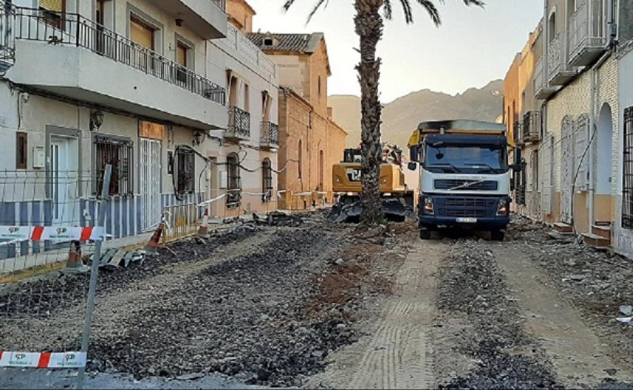 Calle Palmeras en obras. 