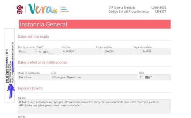Documento que certifica que el teniente de alcalde y edil de Seguridad Ciudadana, Alfonso García Ramos, ha donado la totalidad de su sueldo. 