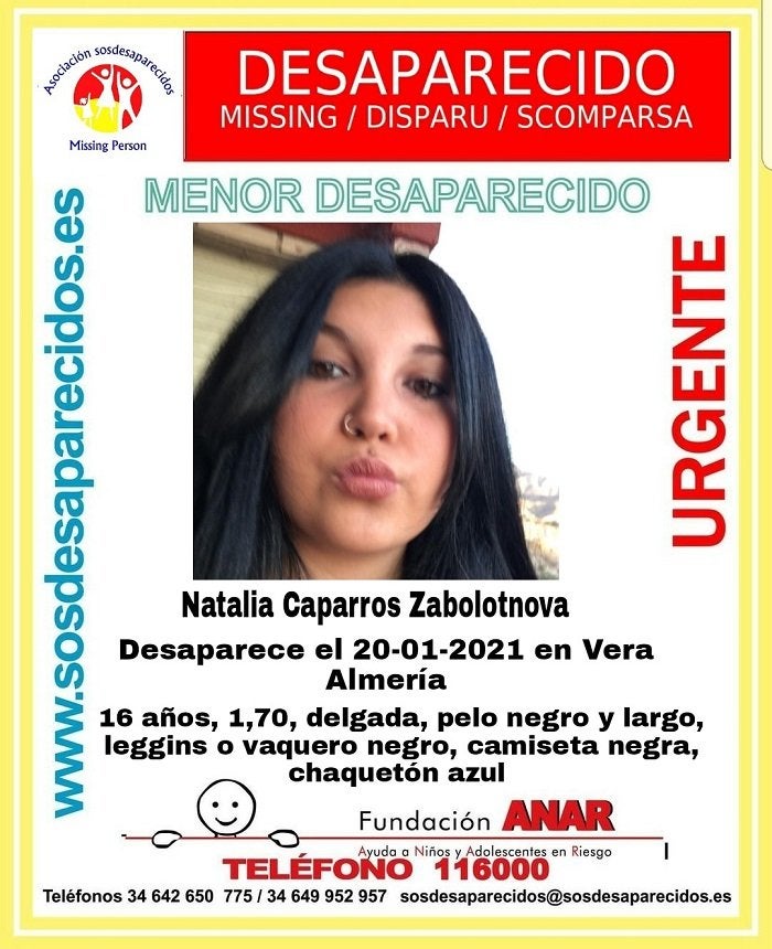 Desaparecidos | La Guardia Civil pide colaboración para encontrar a una menor de 16 años desaparecida en Vera