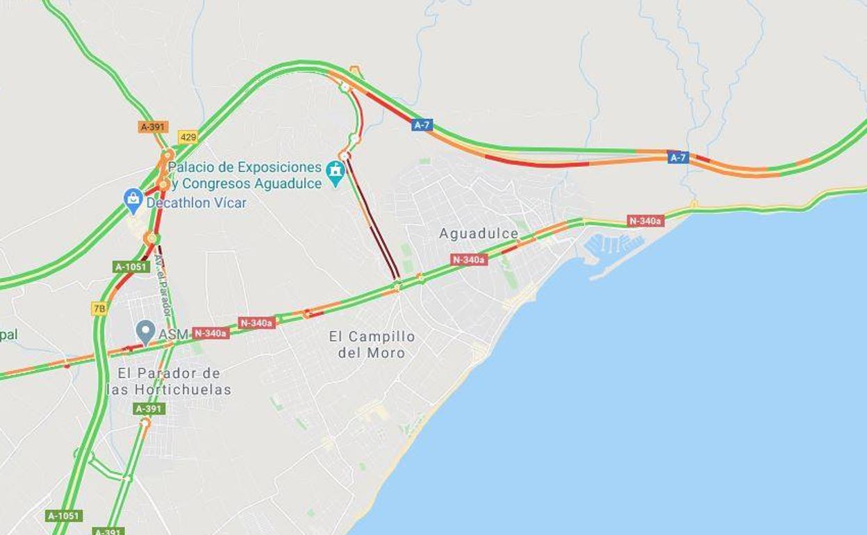 Mapa del estado del tráfico a las 8 de la mañana de hoy. 