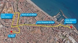 Imagen del plano de algunas de las calles por las que pasará la cabalgata por Roquetas de Mar.