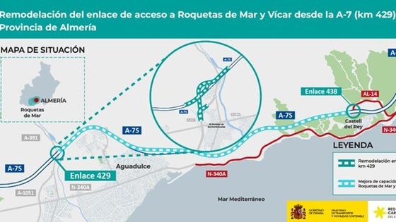 Transportes aprueba el nuevo ramal de la A-7 a Roquetas de Mar, con una inversión de 54 millones de euros
