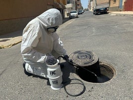 Uno de los trabajadores que se encarga de la desinfección de bichos en el municipio de Vícar.