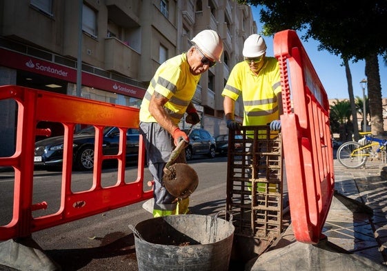 Trabajadores realizando labores en Roquetas de Mar.