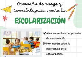 Cartel de la campaña de apoyo y sensibilización para la escolarización.