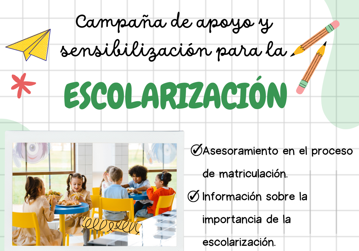 Cartel de la campaña de apoyo y sensibilización para la escolarización.