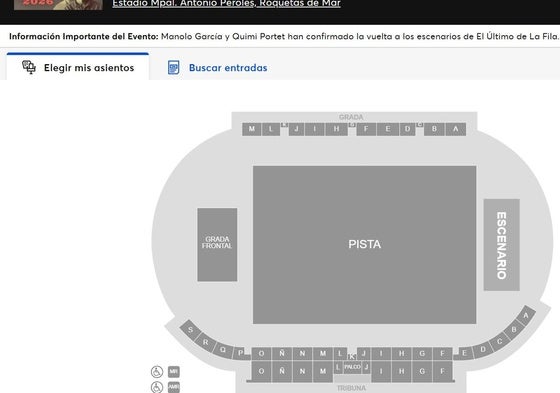 Captura de la venta total de las entradas para el concierto.