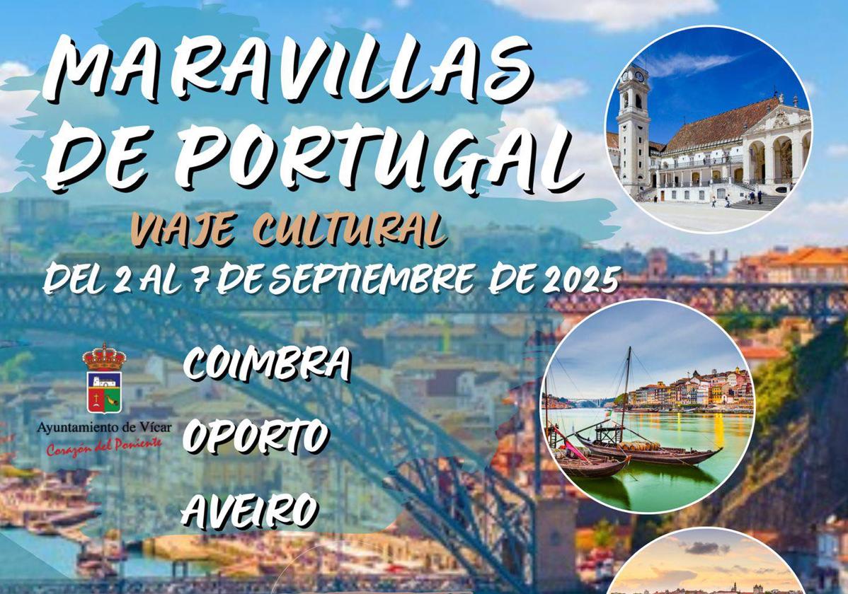 Cartel del viaje a las maravillas de Portugal.