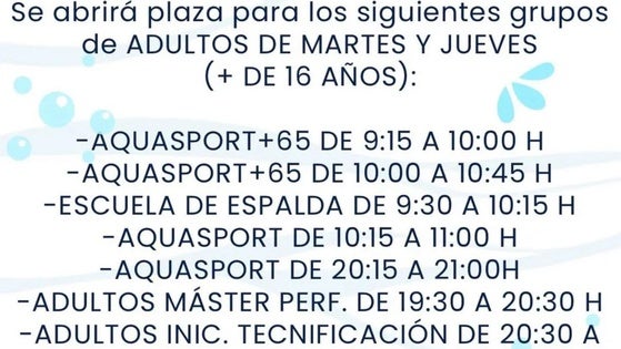 Vícar anuncia las fechas para las inscripciones para los nuevos cursos de natación
