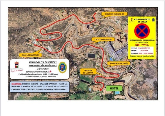 Mapa de los lugares por donde pasa la prueba por el municipio vicario.