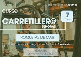 Cartel anunciador del curso de carretillero en Roquetas.
