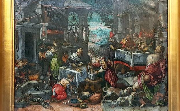 Cobre con una escena costumbrista.