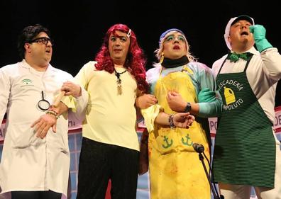 Imagen secundaria 1 - Comparsa 'La Tribu', cuarteto 'Este año lo traemos fresco' y comparsa 'El hechizo Beatitudinem'.