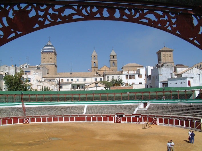 Pantalla gigante en la plaza de toros para la final de la Eurocopa
