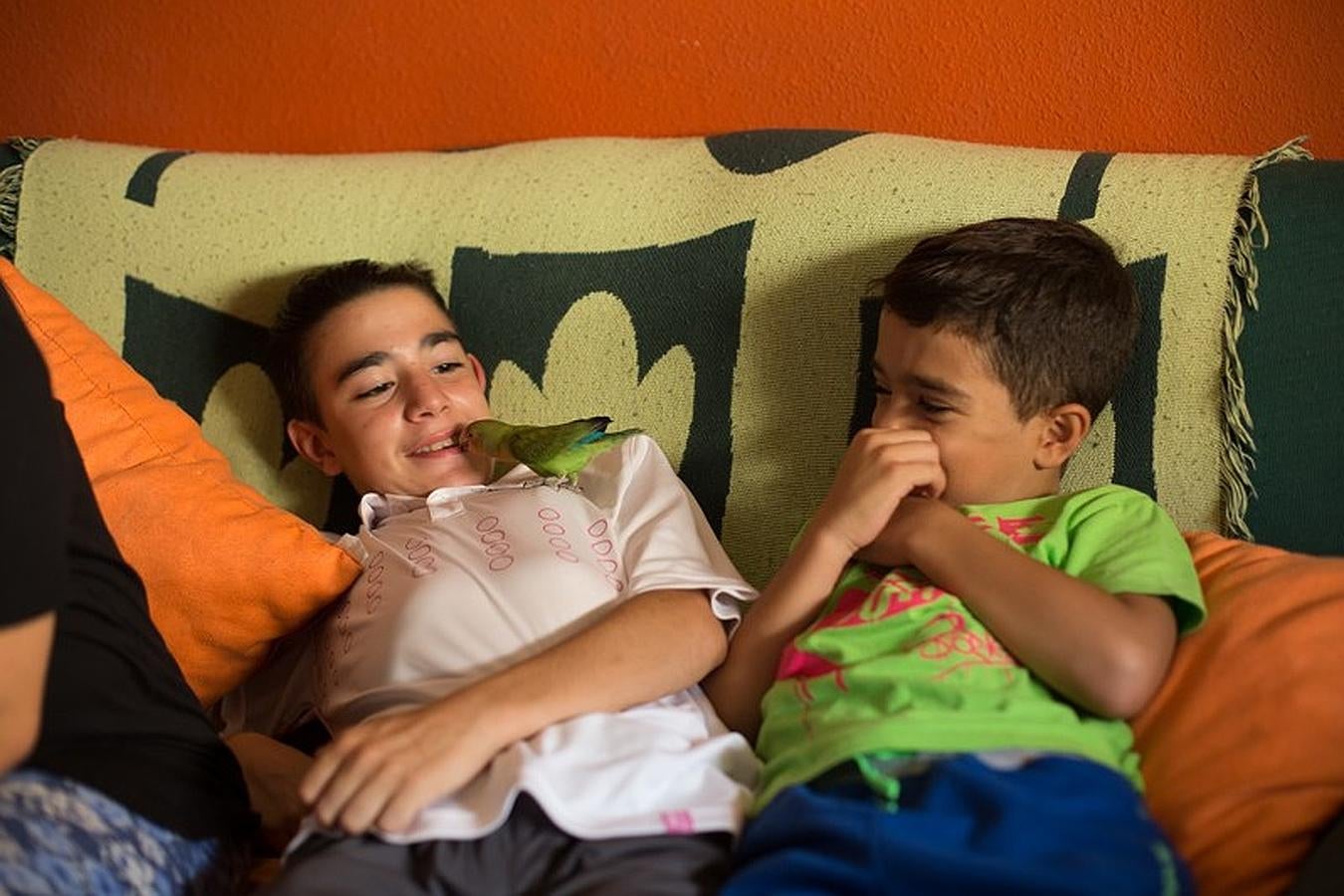 Los dos hermanos, jugando con su mascota voladora.