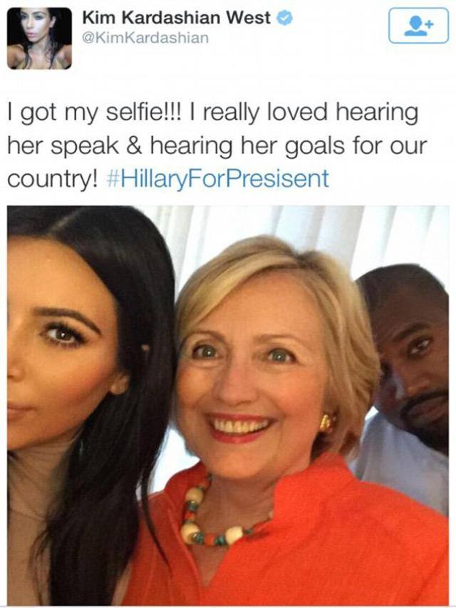 Kim Kardashian, Kanye West y Hillary Clinton. 