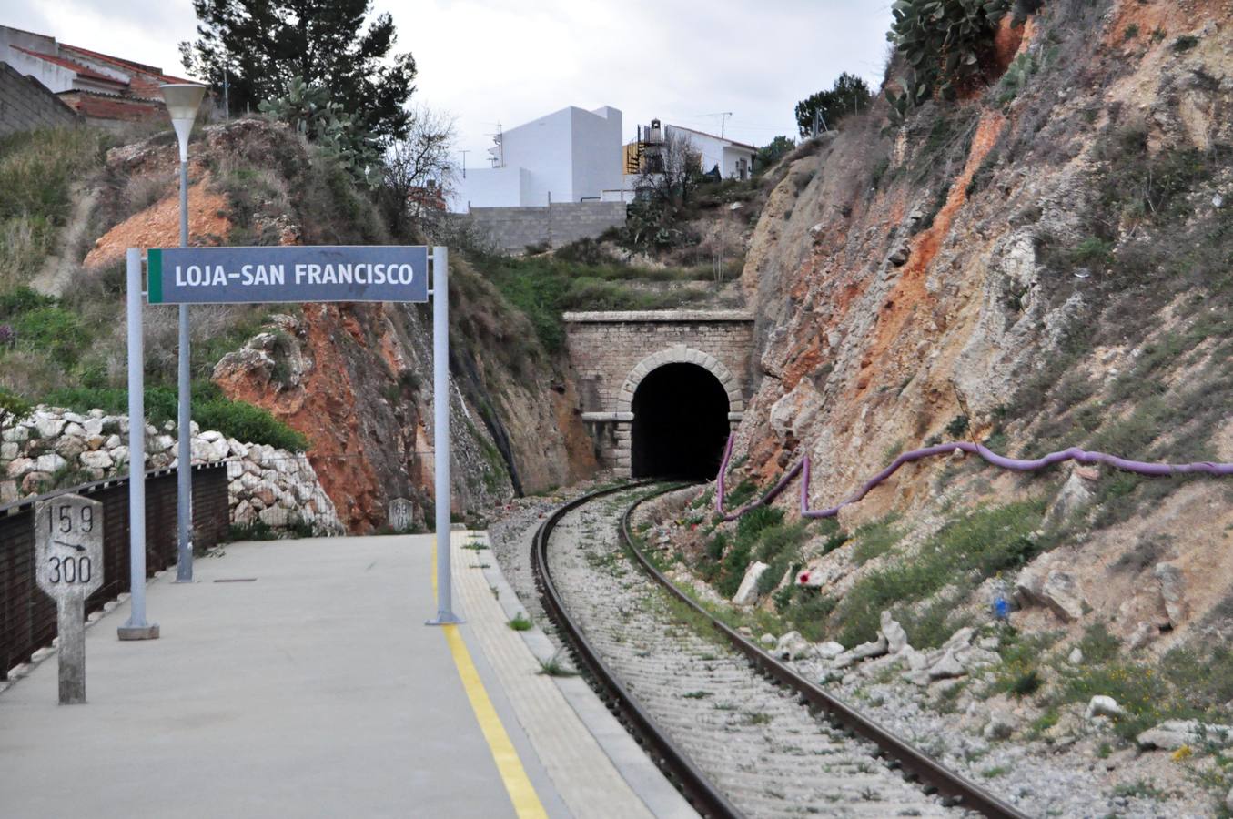 El trazado a su paso por el túnel junto a la estación de San Francisco de Loja.