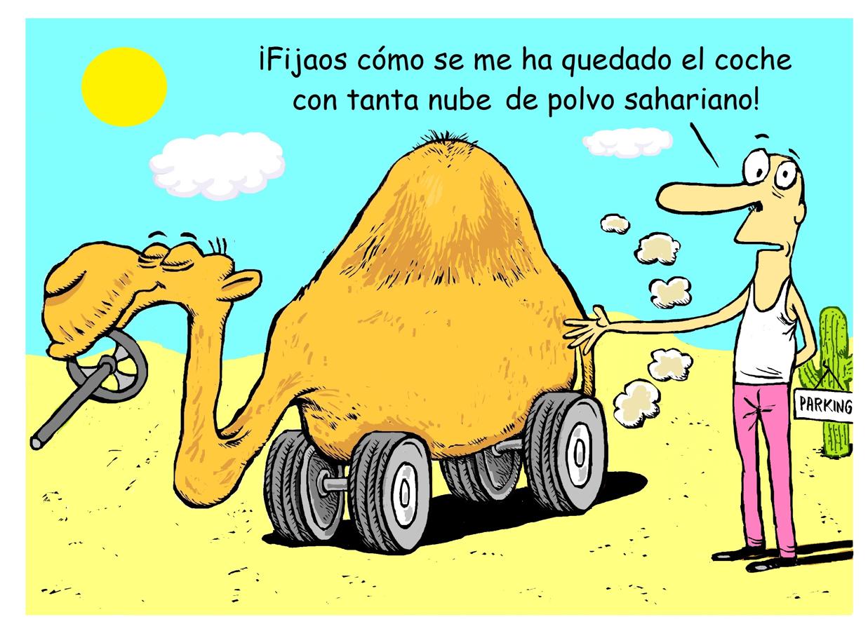 Cada vez que limpio el coche, ya sea invierno o en verano, se queda igual de marrano, porque esa misma noche llueve polvo sahariano.