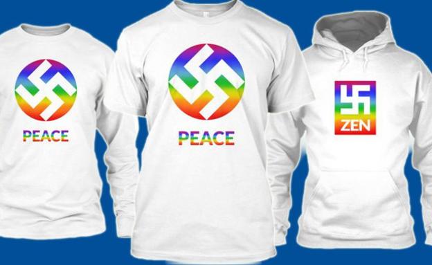Diseñan camisetas con esvásticas transformadas en símbolos de paz y amor