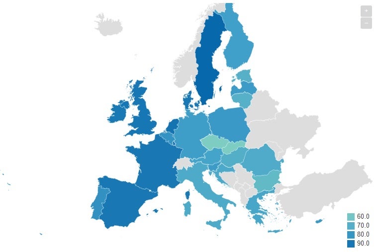 Uno de los mapas elaborados a raíz de los datos de Eurostat.