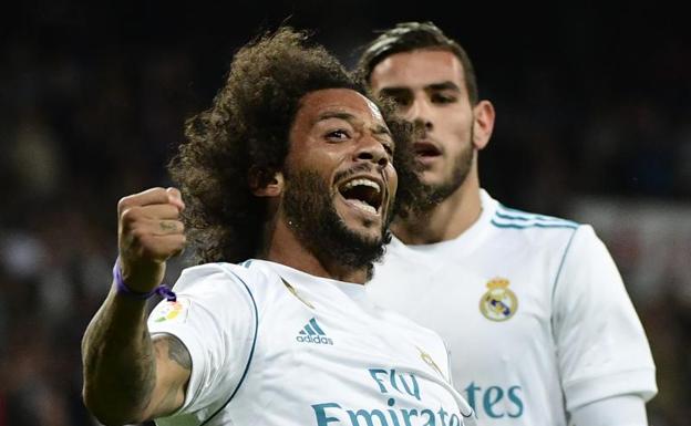 Marcelo celebra su gol al Eibar. 