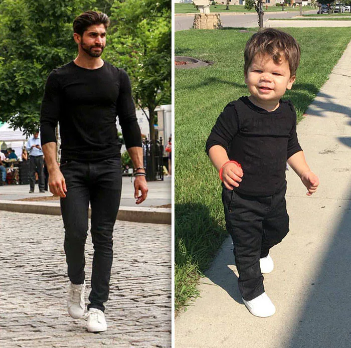 Esta madre se burla de su hermano modelo haciendo que su bebé recree sus poses