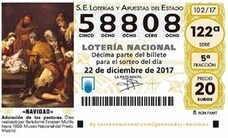 Sorteo Lotería de Navidad : quinto premio, el 58808, ha caído en Granada, Almuñécar, Atarfe, Barcelona, Zaragoza, Lleida y Madrid