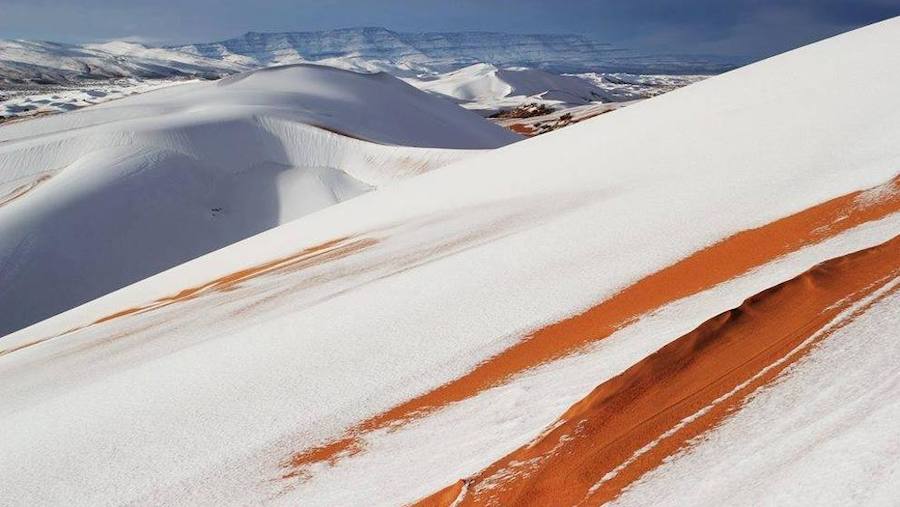 Más de 40 centímetros de nieve han cubierto dunas de arena en la pequeña ciudad de Ain Sefra