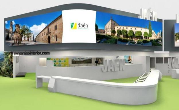 Vista virtual de cómo será el expositor de Jaén en Fitur 2018.