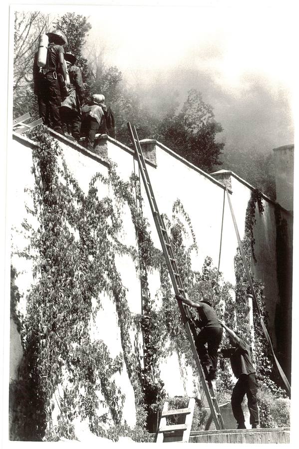 Bomberos y Protección Civil, durante la extinción.