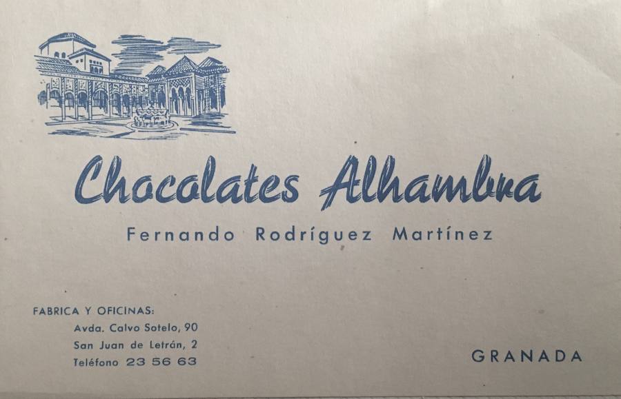 Tarjeta de Chocolates Alhambra. A la muerte de Carlos, su hijo Fernando se quedó con parte de la fábrica de Calvo Sotelo. Cedida por Fernando Carlos Rodríguez