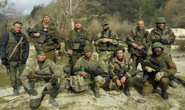 Grupo Wagner. Fotografía de supuestos mercenarios rusos distribuida por Amaq, el aparato de propaganda del Estado Islámico. 