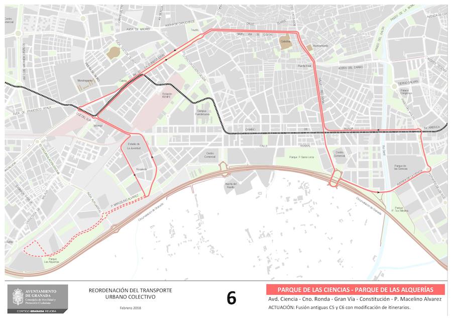 Estas son las 19 líneas que se verán afectadas o, incluso, creadas, con el nuevo mapa del transporte público en Granada. Los recorridos implicados corresponden a las líneas: N4, 3, 4, 5, 6, 11, 13, 21, C30, C31, C31, C33, C34, C35, N1, N3, S3, S0 y S2