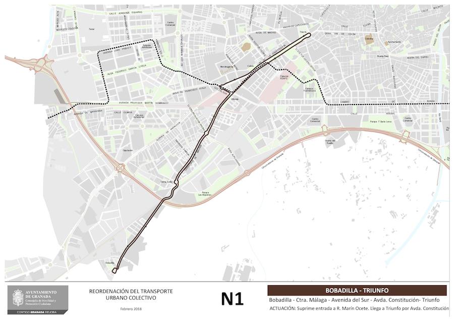 Estas son las 19 líneas que se verán afectadas o, incluso, creadas, con el nuevo mapa del transporte público en Granada. Los recorridos implicados corresponden a las líneas: N4, 3, 4, 5, 6, 11, 13, 21, C30, C31, C31, C33, C34, C35, N1, N3, S3, S0 y S2