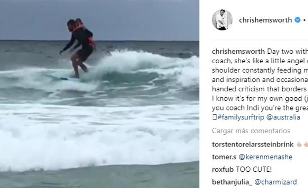 El vídeo de Chris Hemsworth haciendo surf con su hija enamora a Instagram