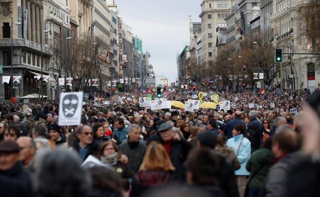 Asistentes a la manifestación por unas pensiones dignas en Madrid.