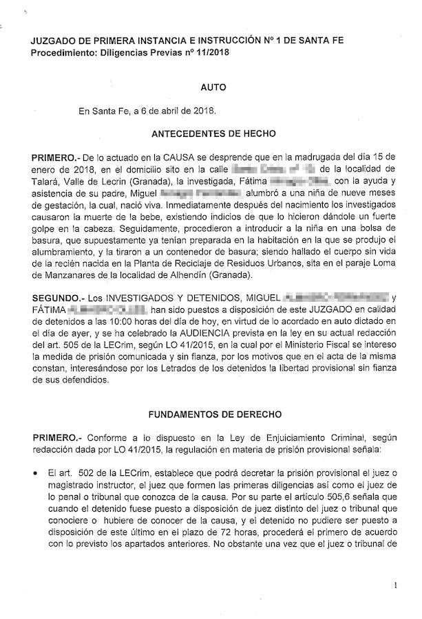 Auto de la jueza, en poder de IDEAL.