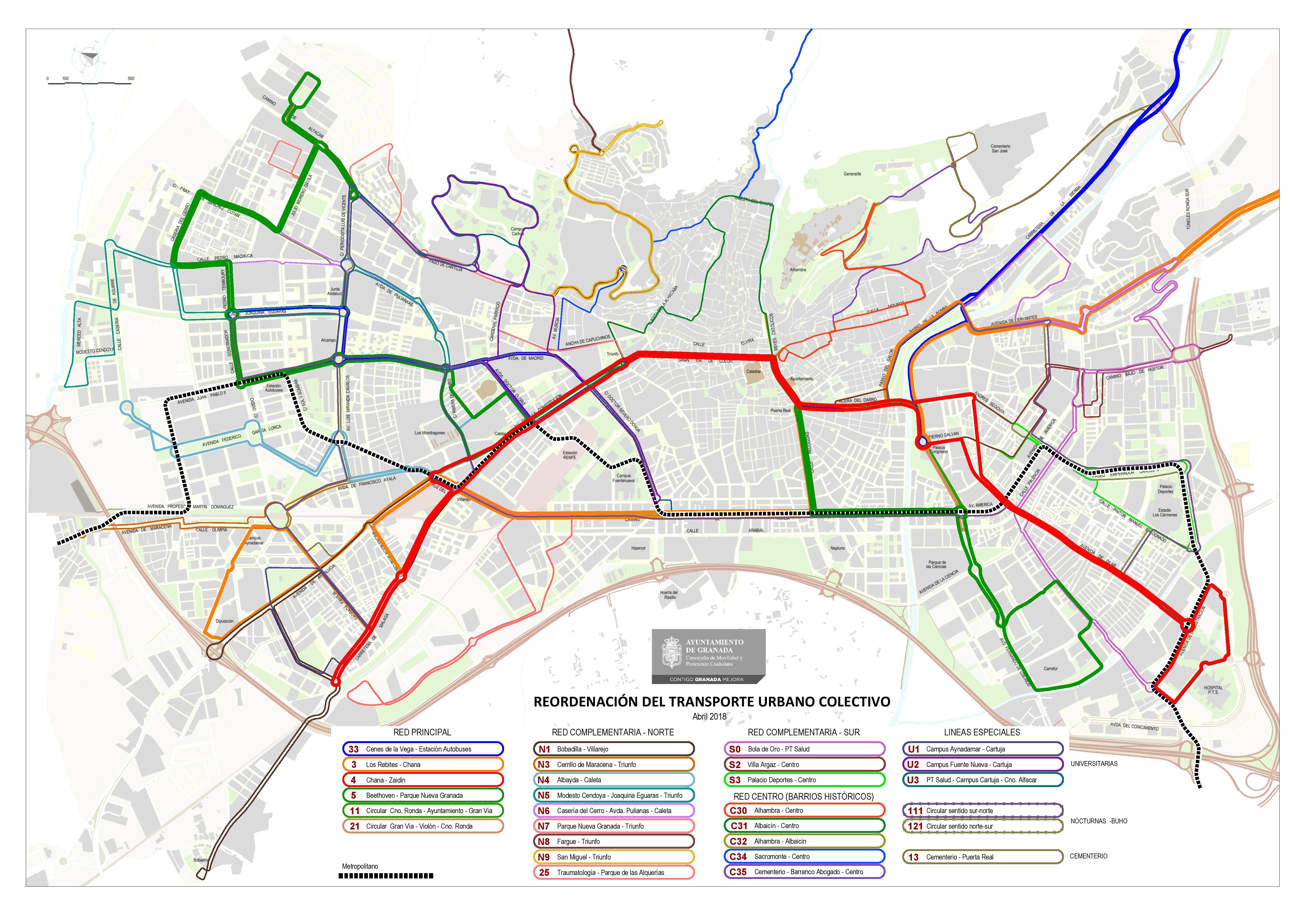 Así es la última propuesta de mapa de autobuses de Granada