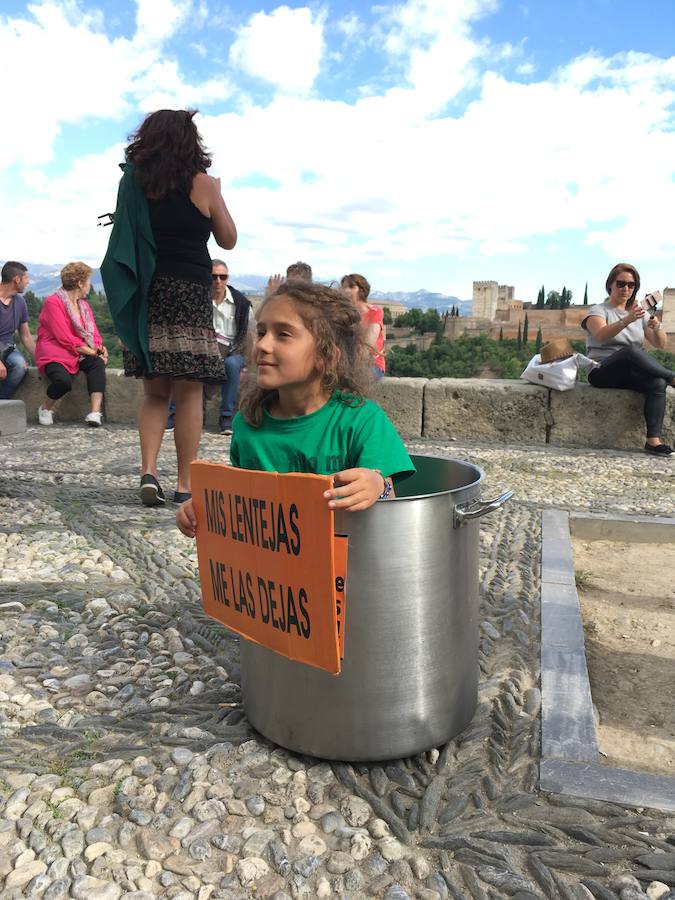 La Asociación de Madres y Padres del colegio Gómez Moreno se ha concentrado en el mirador de San Nicolás para reivindicar que el comedor siga siendo autogestionado