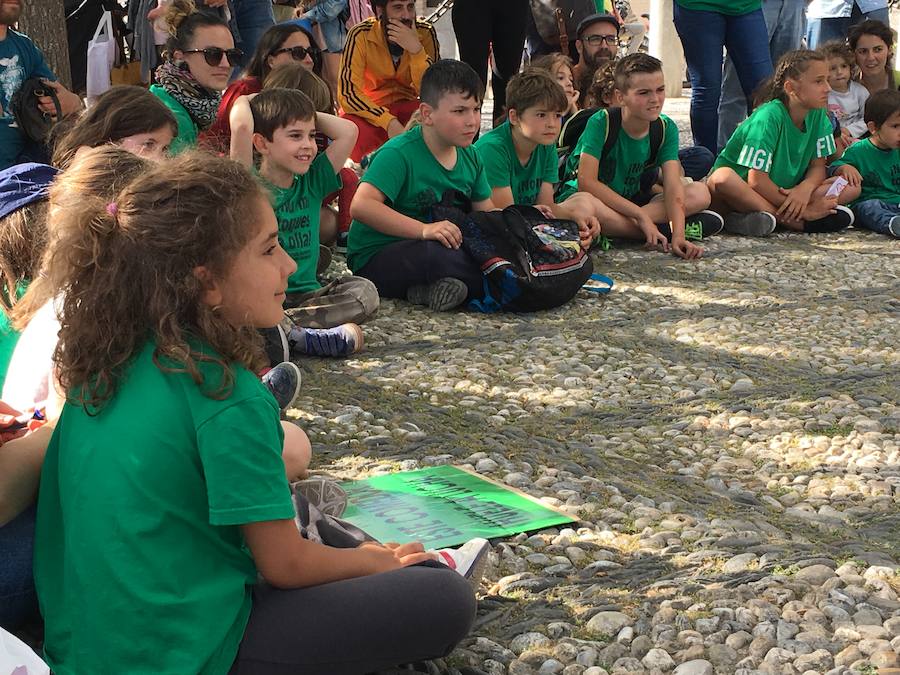 La Asociación de Madres y Padres del colegio Gómez Moreno se ha concentrado en el mirador de San Nicolás para reivindicar que el comedor siga siendo autogestionado