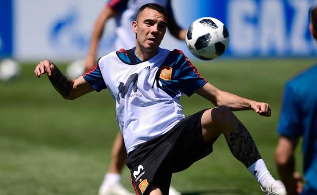 Iago Aspas, durante un entrenamiento con la selección.