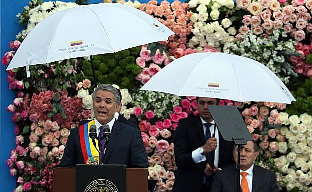El presidente de Colombia, Iván Duque pronuncia un discurso tras su investidura como nuevo jefe de Estado.