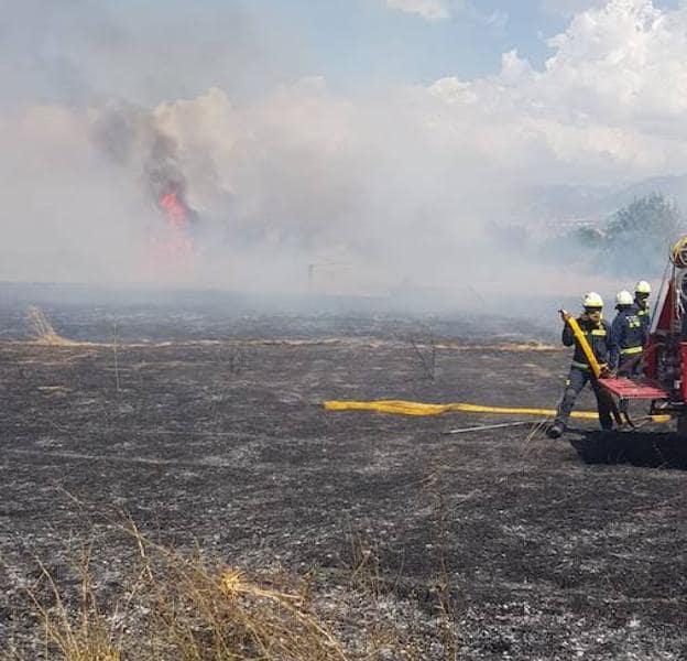 Bomberos de Granada sofocan un incendio de 15 hectáreas de matorral junto al polígono Tecnológico de Ogíjares