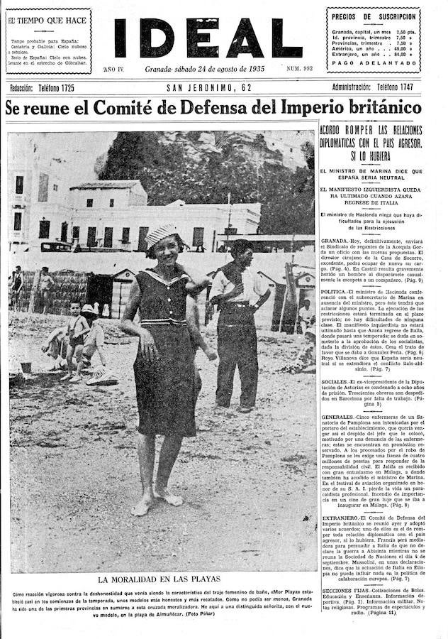 Campaña de moralidad en las playas con un recatado modelo de baño en la portada de Ideal